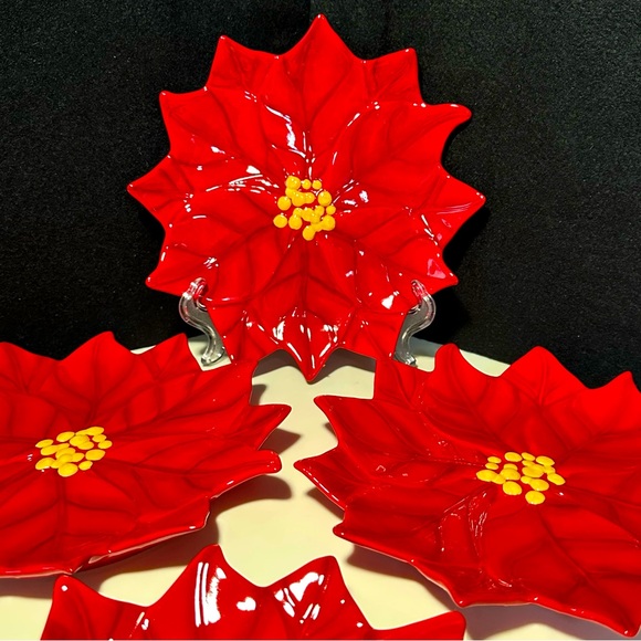 Princess House Exclusive Poinsettia Plates Four- Holiday Festive🌲🌲🌲 Rare Find - Picture 1 of 13